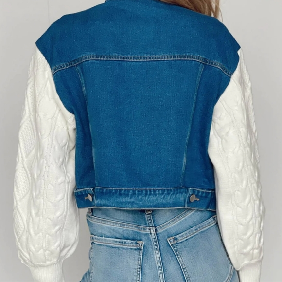 Vestique denim jacket with cable sweater sleeves - Picture 2 of 5